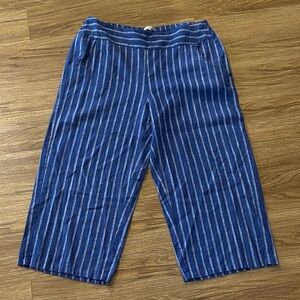 Habitat Clothes to Live in Linen Blend Wide Leg Crop Pants XL blue Stripe travel